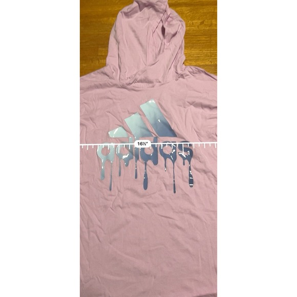 Adidas Girl LG (14) Pink Drip Logo Long Sleeve Lightweight Pullover Hooded Shirt - Picture 3 of 5
